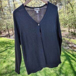 Black Silk Cotton Knit Cardigan Single Button Size Small Talbots Petites Vtg